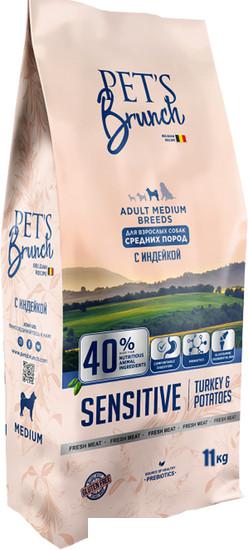 Корма для собак Pet's Brunch Sensitive для взрослых средних пород с индейкой 11 кг