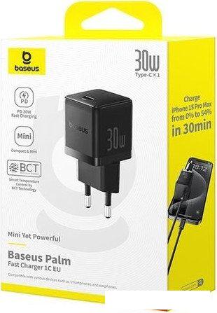 Сетевое зарядное Baseus Palm Fast Charger 1C 30W EU P10111605113-00 (черный)