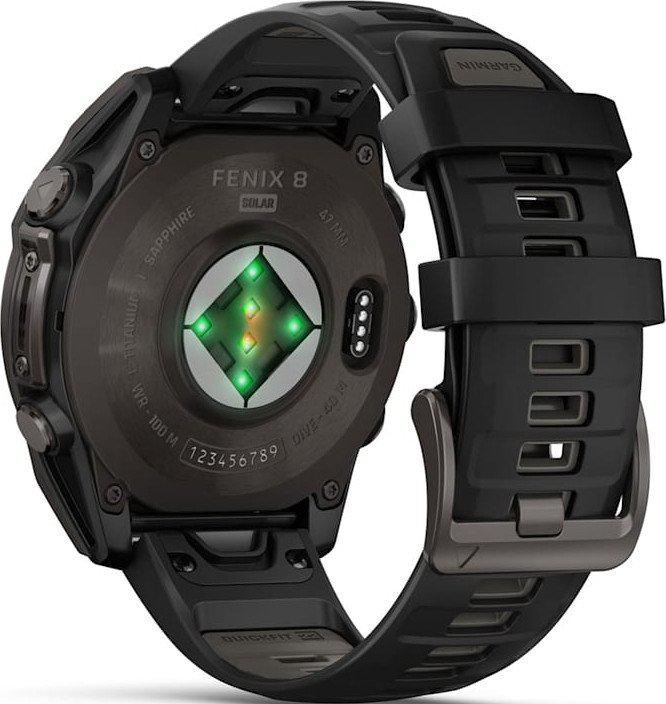 Умные часы Garmin Fenix 8 Solar, Sapphire 47мм (титановый угольно-серый DLC с черным ремешком)