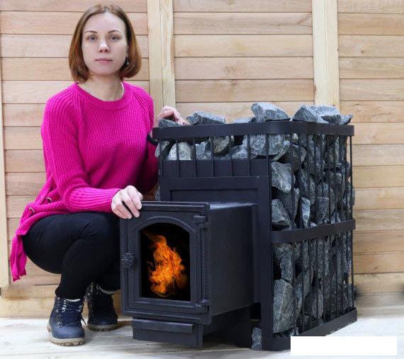 Банная печь ComfortProm Сталь 8мм 20м3, чугунная дверь со стеклом