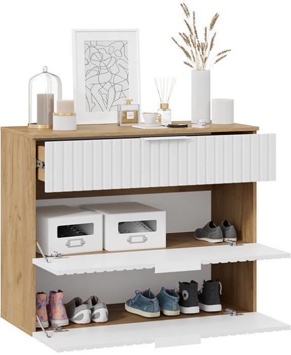 Тумба для обуви Трия Хилтон комбинированная Исп.2.3 (дуб крафт золотой/белый матовый)