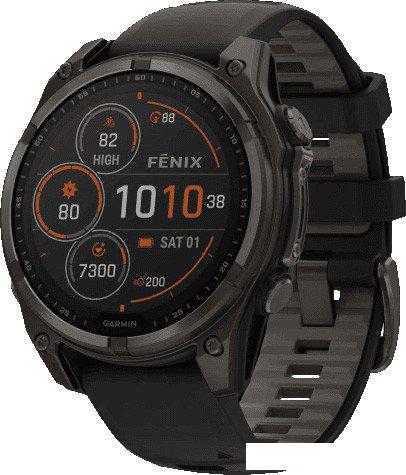 Умные часы Garmin Fenix 8 Solar, Sapphire 47мм (титановый угольно-серый DLC с черным ремешком)