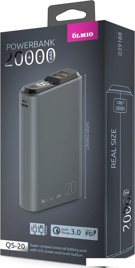 Внешний аккумулятор Olmio QS-20 20000mAh (темно-серый)