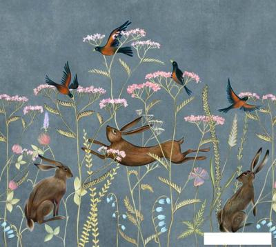 Обои ФабрикаФресок Зайцы в цветах Афреска 563270 (300x270)