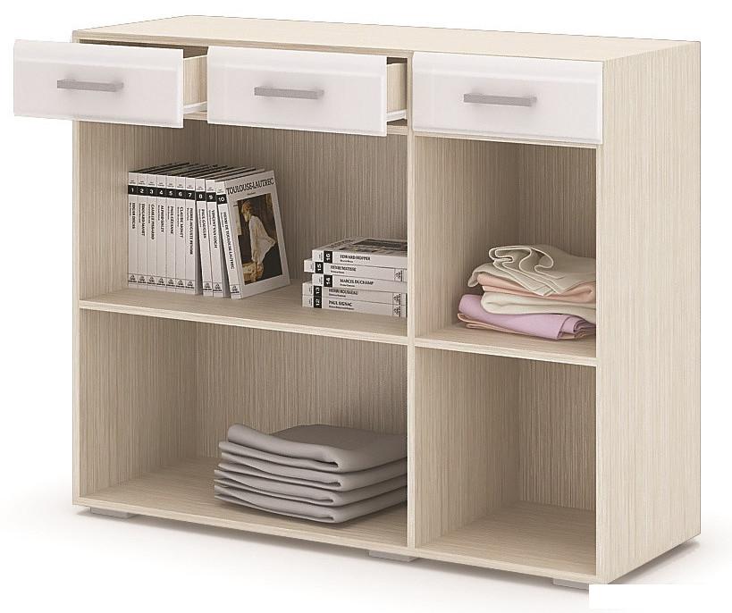 Комод Стендмебель Симба 3 ящика (белый глянец-дуб белфорт)