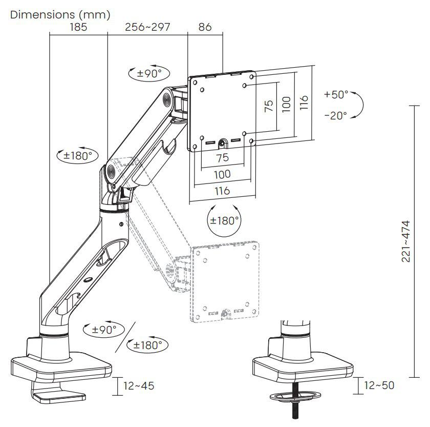 Кронштейны ErgoSmart Heavy-Duty Lux (полированный алюминий)