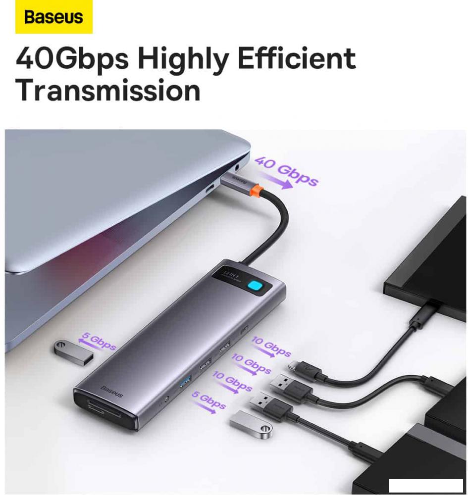 Док-станция Baseus Metal Gleam Series 12-in-1 Multifunctional Type-C Hub Docking Station WKWG020213