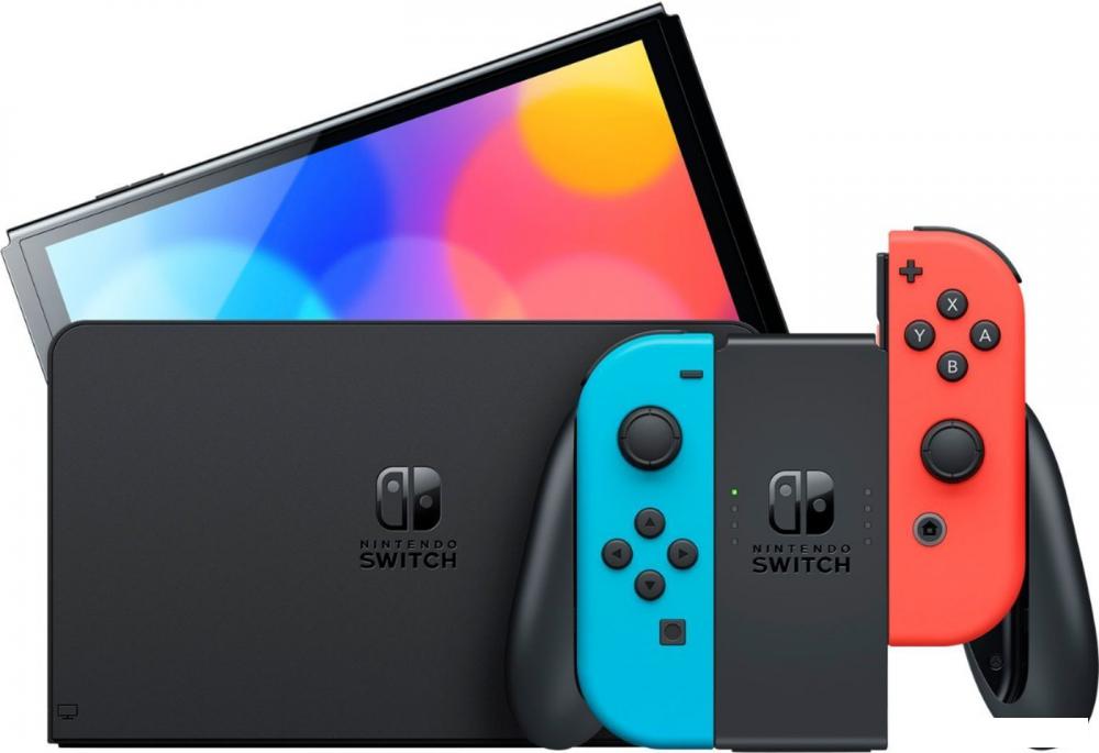 Игровая приставка Nintendo Switch OLED (черный, с неоновыми Joy-Con)