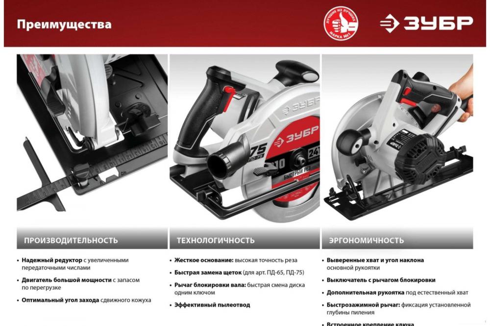 Дисковая (циркулярная) пила Зубр ПД-65