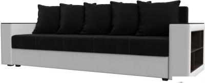 Диваны Лига диванов Дубай лайт полки справа 114330 (микровельвет черный/экокожа белый)