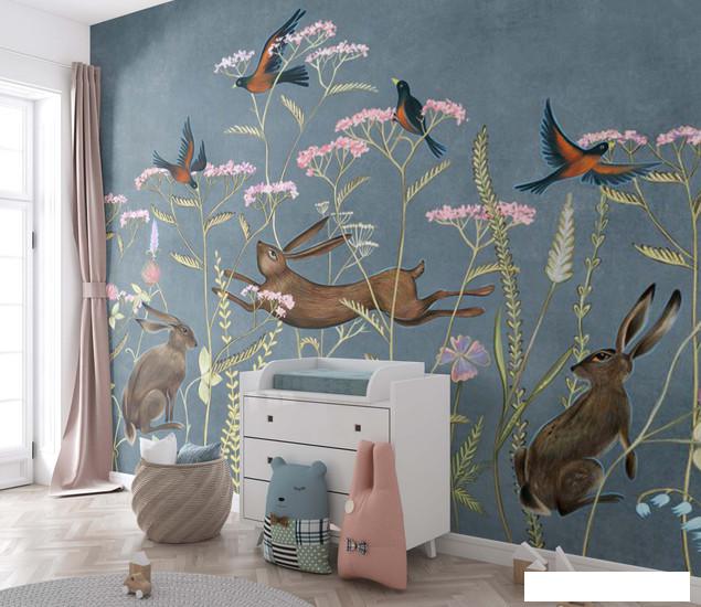 Обои ФабрикаФресок Зайцы в цветах Афреска 563270 (300x270)