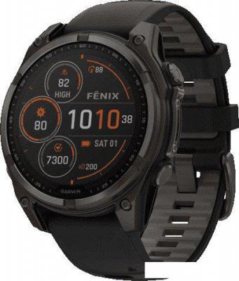 Умные часы Garmin Fenix 8 Solar, Sapphire 47мм (титановый угольно-серый DLC с черным ремешком)
