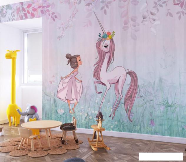 Обои ФабрикаФресок Сказка Девочка и единорог 245265 (500x265)