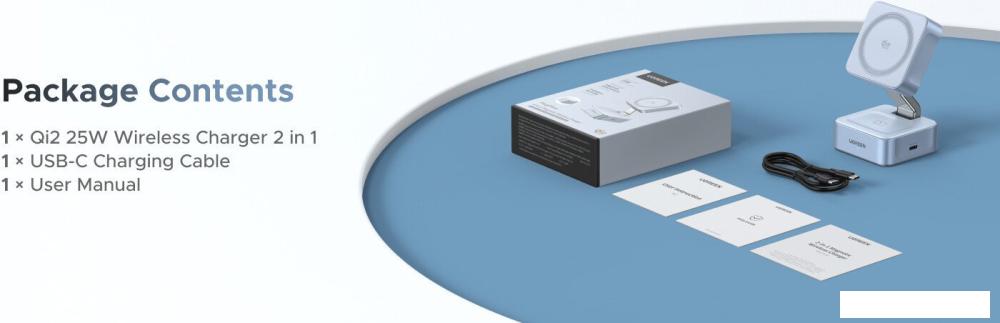 Беспроводное зарядное Ugreen MagFlow 2-in-1 W752 55960 (голубой)