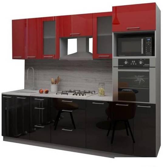 Готовые кухни Интерлиния Мила Gloss 2.8 (красный-черный)