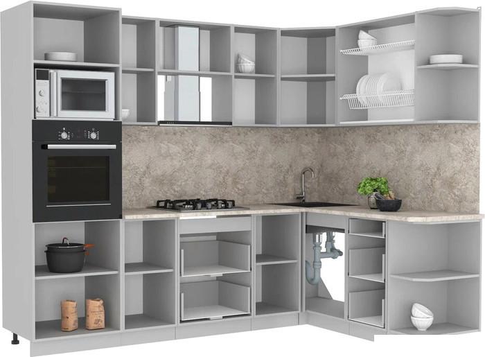 Готовые кухни Интерлиния Мила Лайт 1.68x2.6 правая (серебристый/бетон/бискайская сосна)