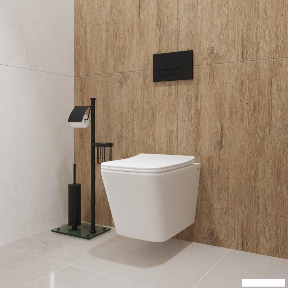 Унитаз подвесной Lauter Square 214903 с кнопкой 219704HD (узкая, черный)