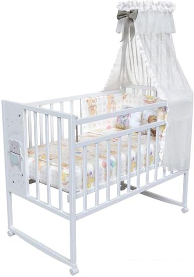 Детские кроватки VDK Mini Loft 3D колесо-качалка Oh My Bear (белый)