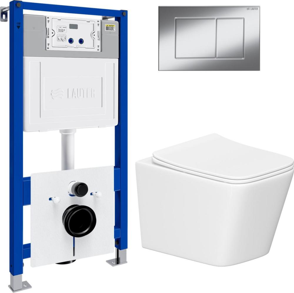 Унитаз подвесной Lauter Square 214903 с кнопкой 219701J (прямоугольная, хром)