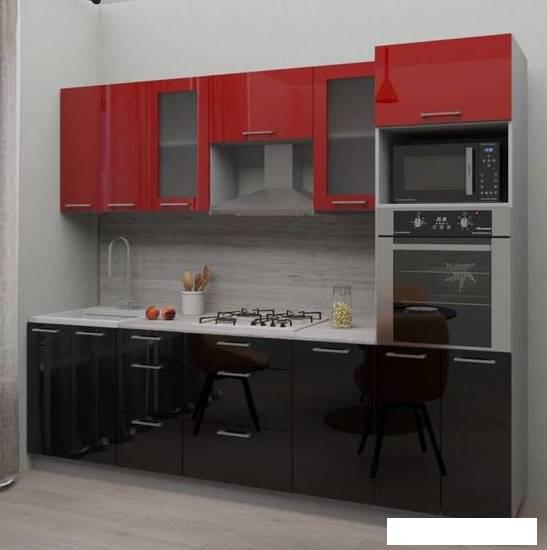 Готовые кухни Интерлиния Мила Gloss 2.8 (красный-черный)