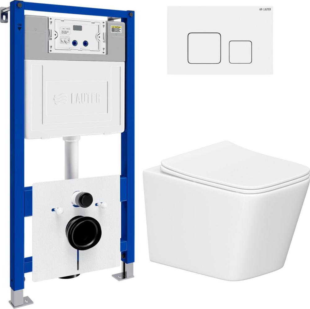 Унитаз подвесной Lauter Square 214903 с кнопкой 219702F (квадратная, белый)
