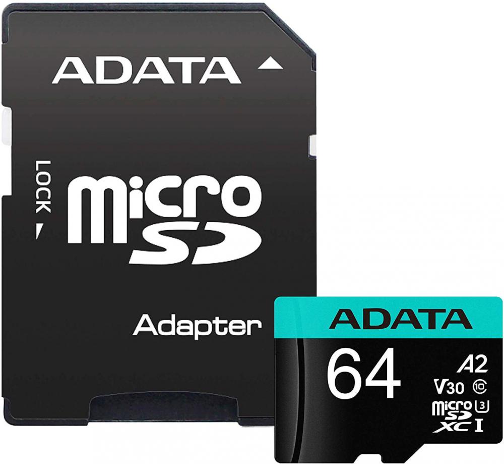 Карта памяти ADATA Premier Pro AUSDX64GUI3V30SA2-RA1 microSDXC 64GB (с адаптером) Карта памяти ADATA Premier Pro AUSDX64GUI3V30SA2-RA1 microSDXC 64GB (с адаптером)