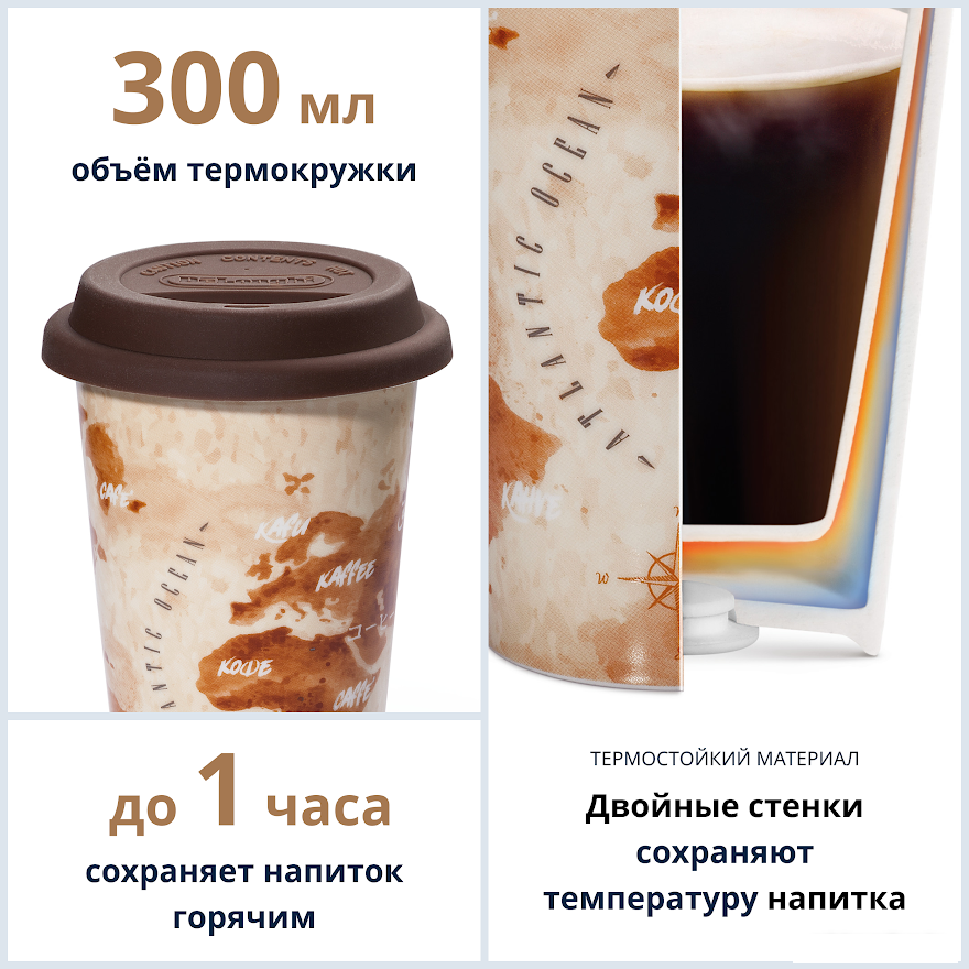 Многоразовый стакан DeLonghi DLSC056 0.3л (бежевый/коричневый)