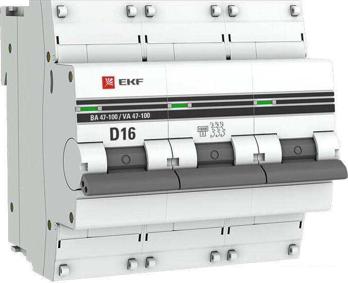 Выключатель автоматический EKF PROxima ВА 47-100 3P 16A (D) 10kA mcb47100-3-16D-pro