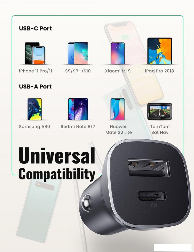 Автомобильное зарядное Ugreen CD130 30780 Автомобильное зарядное Ugreen CD130 30780