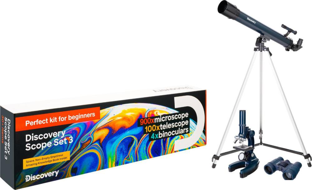 Детский микроскоп, телескоп, бинокль Levenhuk Discovery Scope 3 с книгой 77822
