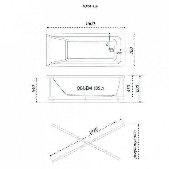 Ванна 1AcReal Тори 160х70 (с каркасом)