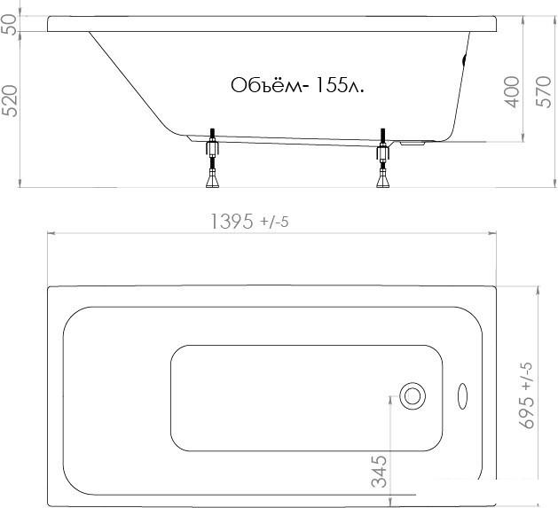 Ванна Triton Ультра 140x70 (с ножками)