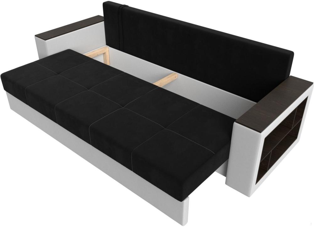 Диваны Лига диванов Дубай лайт полки справа 114330 (микровельвет черный/экокожа белый)