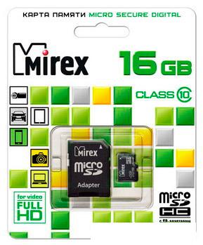 Карта памяти Mirex microSDHC (Class 10) 16GB (13613-AD10SD16)