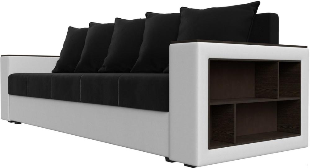 Диваны Лига диванов Дубай лайт полки справа 114330 (микровельвет черный/экокожа белый)