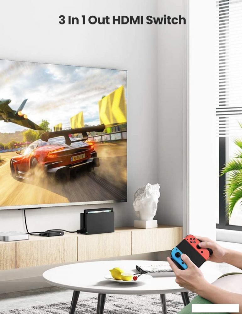 Переключатель Ugreen CM332 80125 4 x HDMI (с пультом ДУ, черный)