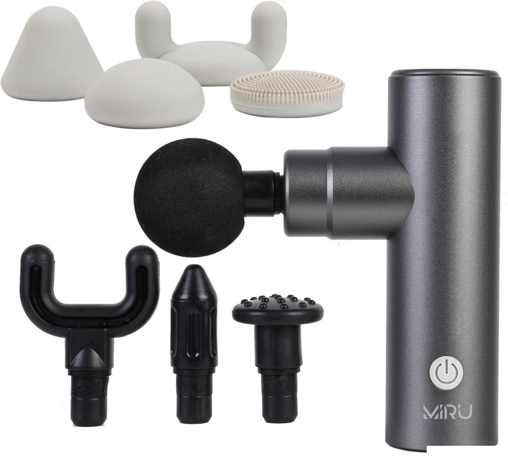 Перкуссионный массажер Miru BM-18 (8 насадок, серый)