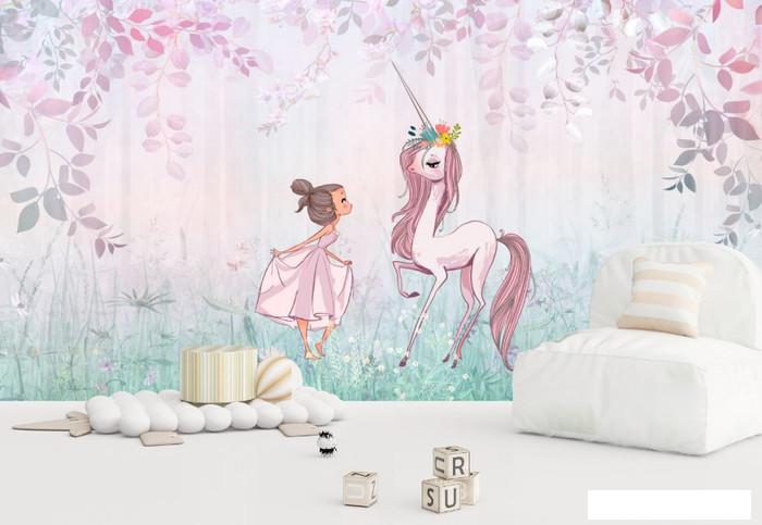 Обои ФабрикаФресок Сказка Девочка и единорог 245265 (500x265)