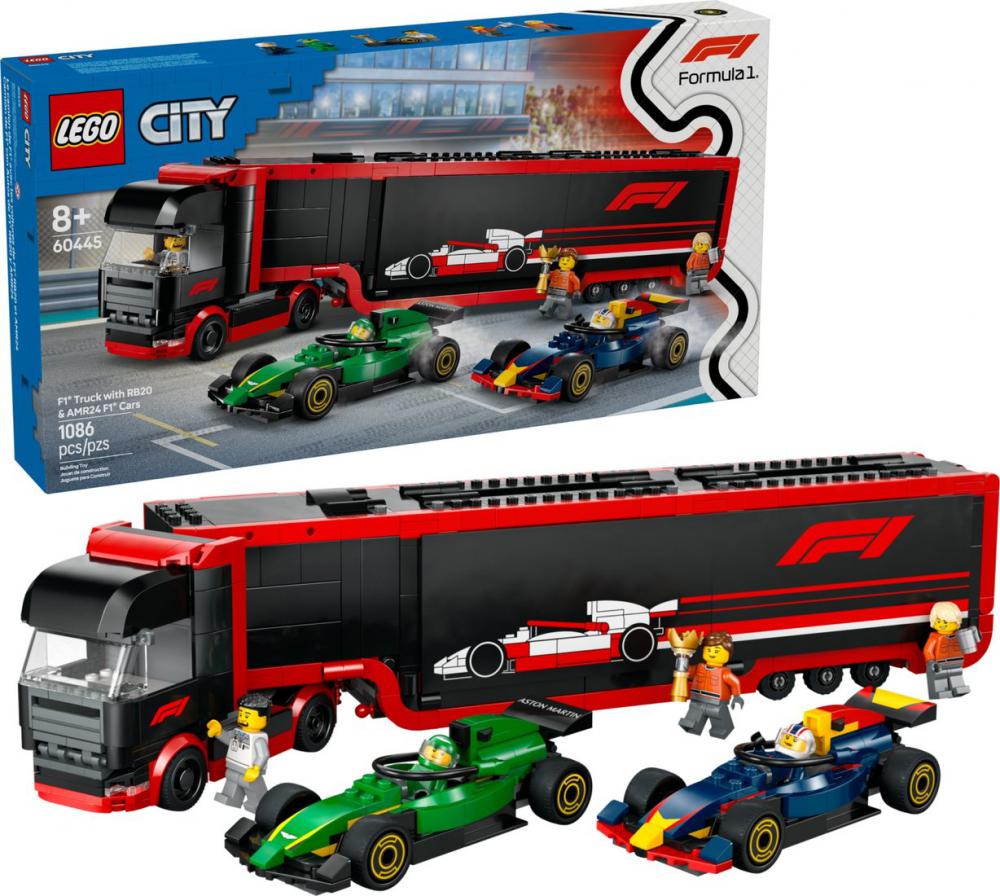 Конструктор LEGO City 60445 Грузовик F1 с болидами RB20 и AMR24 F1