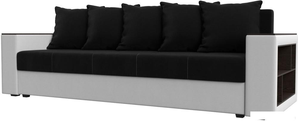 Диваны Лига диванов Дубай лайт полки справа 114330 (микровельвет черный/экокожа белый)