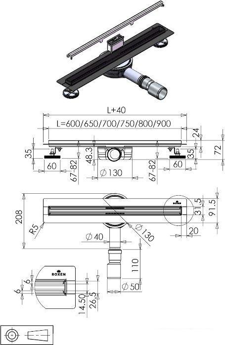 Трап/канал Roxen Slim 91060-80