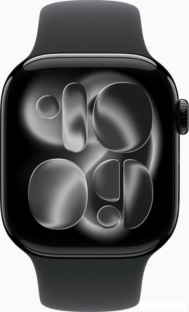 Умные часы Apple Watch Series 11 46 мм (алюминиевый корпус, черный/черный, спортивный силиконовый ремешок M/L)