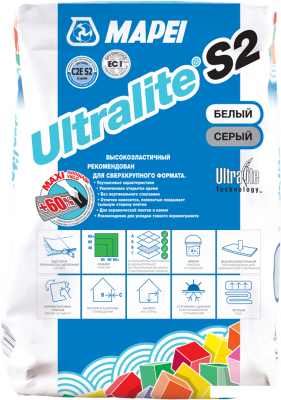 Клей для плитки Mapei Ultralite S2 (15 кг, серый)