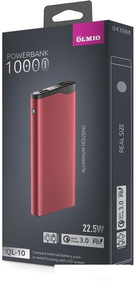 Внешний аккумулятор Olmio QL-10 10000mAh (красный)