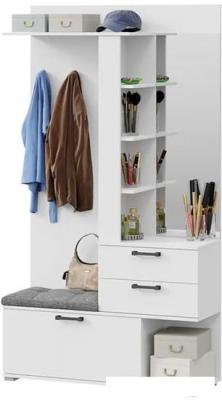 Стенка Трия Эрика с крючками и зеркалом тип 2 (белый ясень)