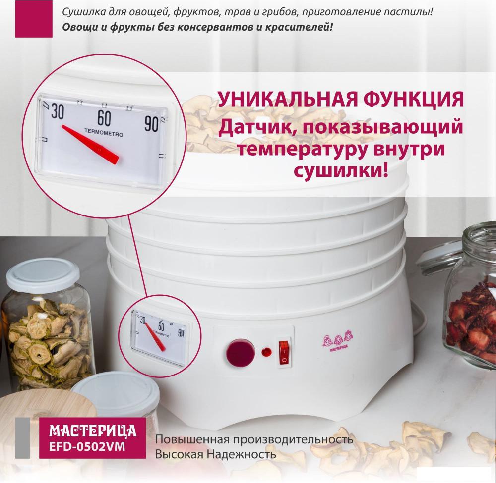 Сушилка для овощей и фруктов Мастерица EFD-0502VM (5 поддонов и 1 поддон для пастилы)