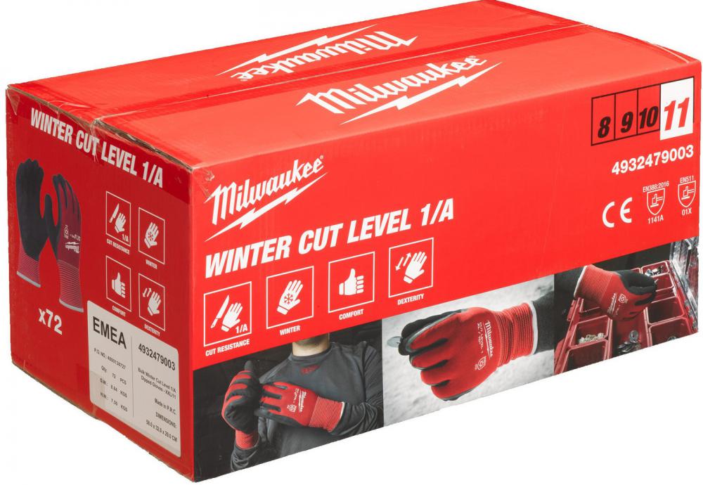 Латексные перчатки Milwaukee Winter Cut level 1/A 9/L 4932479001 (72 пары)