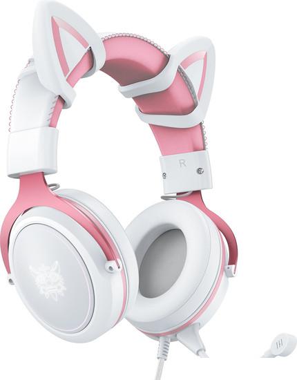 Наушники Onikuma X10 (белый/розовый, с ушками)