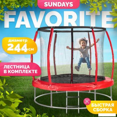 Батуты Sundays Favorite Premium 8FT (красный, с сеткой, с лестницей)