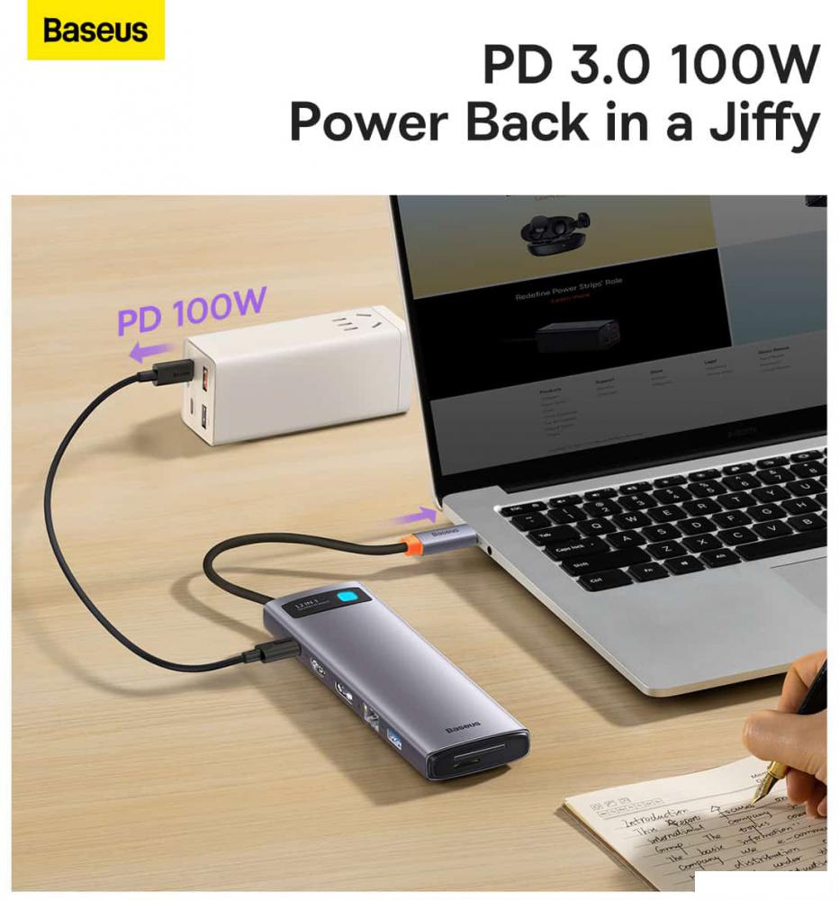 Док-станция Baseus Metal Gleam Series 12-in-1 Multifunctional Type-C Hub Docking Station WKWG020213